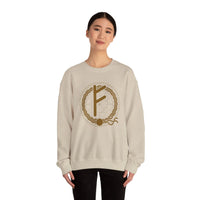 Fehu Rune Wealth Symbol Sweatshirt - Heavy Blend Fleece Crewneck - Unisex White