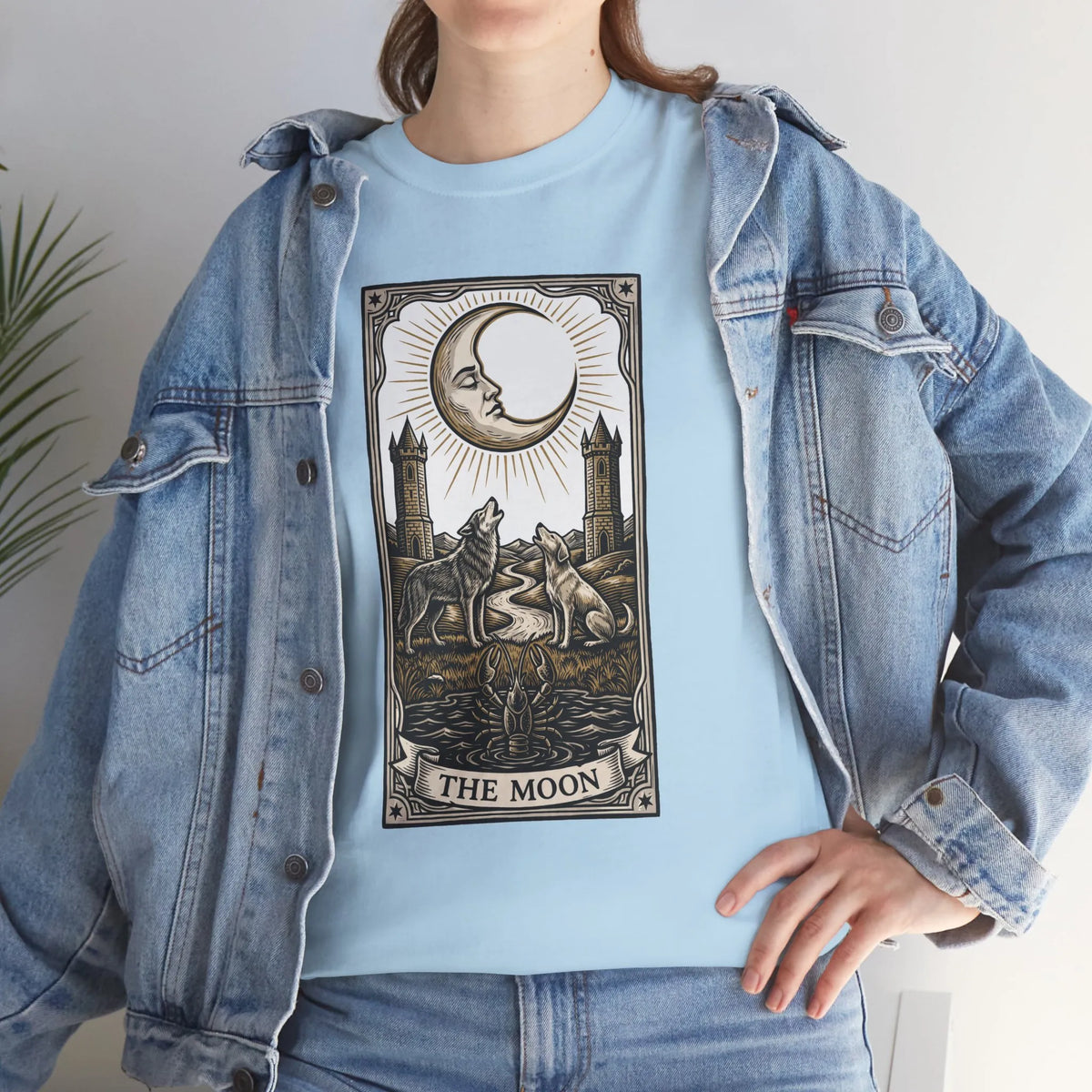 Moonlight Wolves Tarot Graphic T-Shirt - Heavy Cotton Classic Fit Crewneck - Unisex White