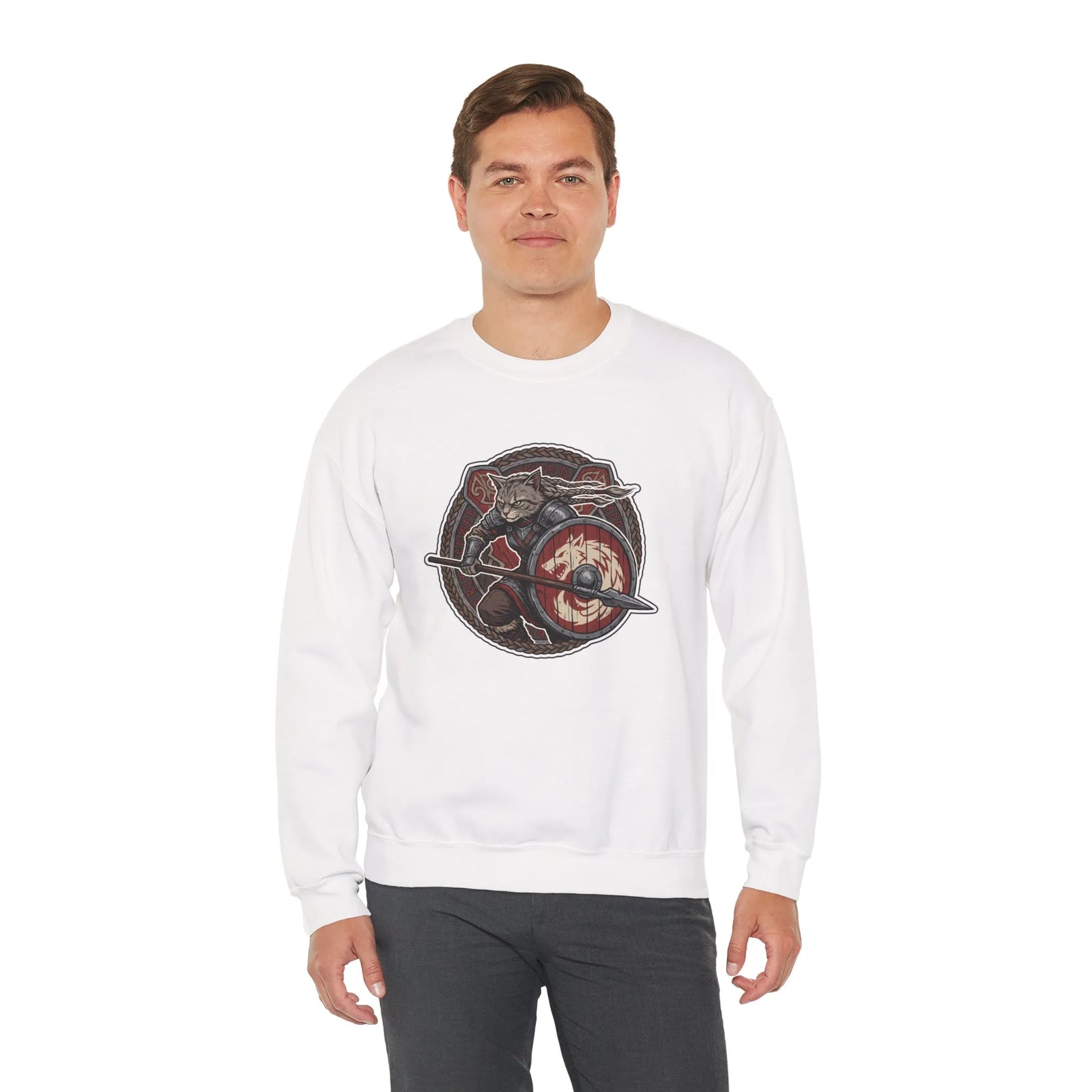 Shieldmaiden Viking Berserker Cats Sweatshirt - Heavy Blend Fleece Crewneck - Unisex White