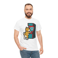 8-Bit Pixel Gaming Dog T-Shirt - Heavyweight Cotton Classic Fit Tee - Unisex White