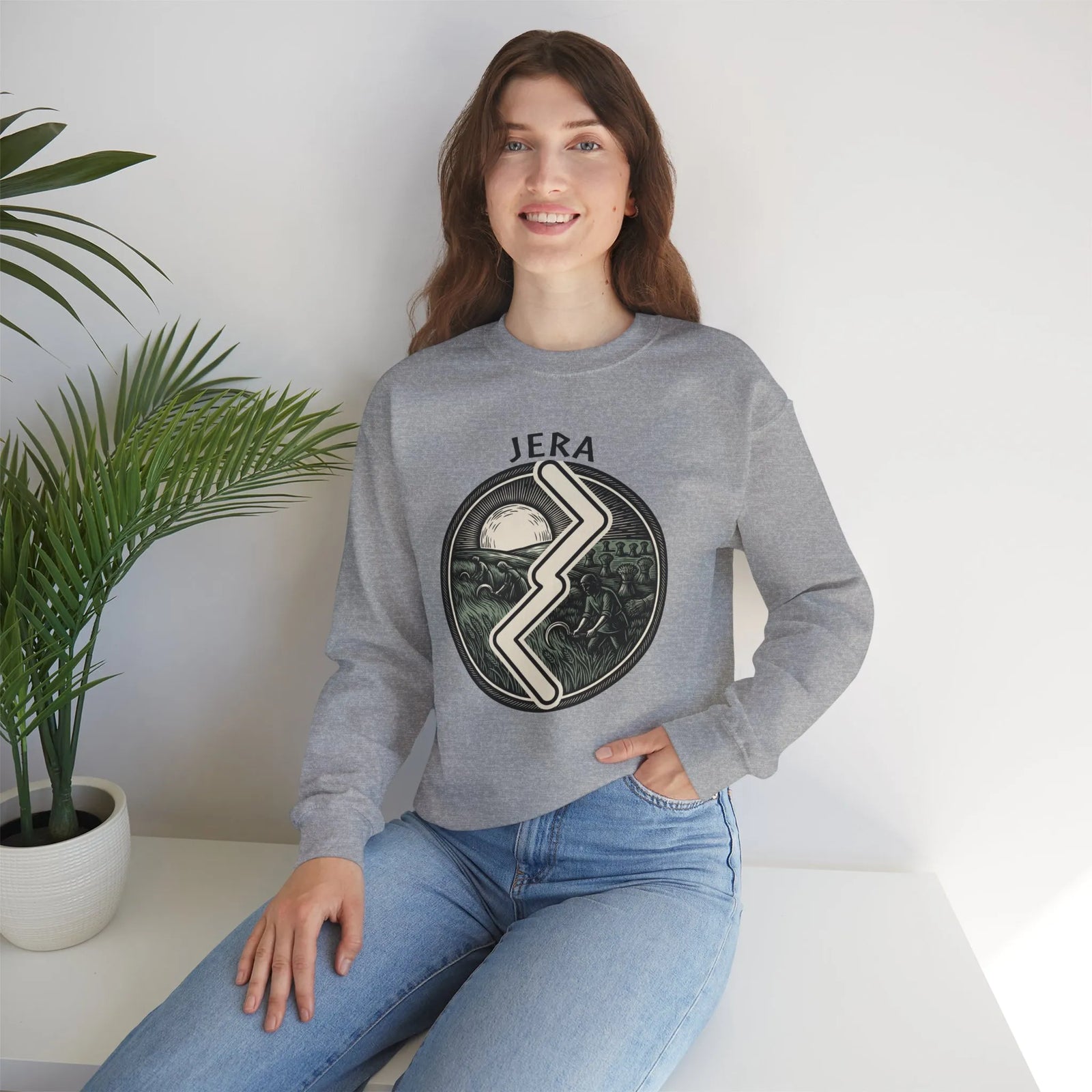 Jera Rune Harvest Field Sweatshirt - Medium Weight Cotton Blend Crewneck - Unisex White
