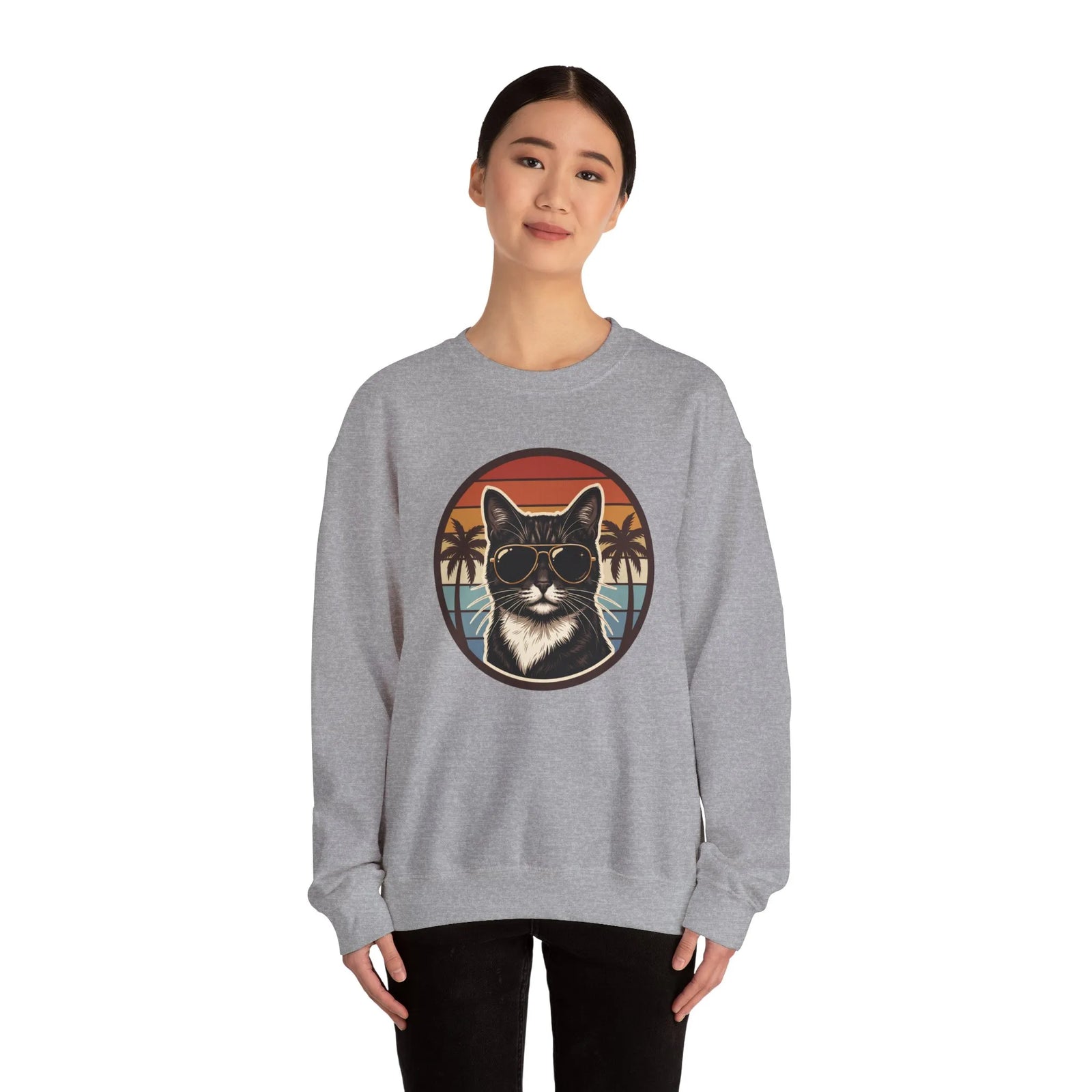 Tuxedo Cats 70s Sunset Sweatshirt - Heavy Blend Fleece Crewneck - Unisex White