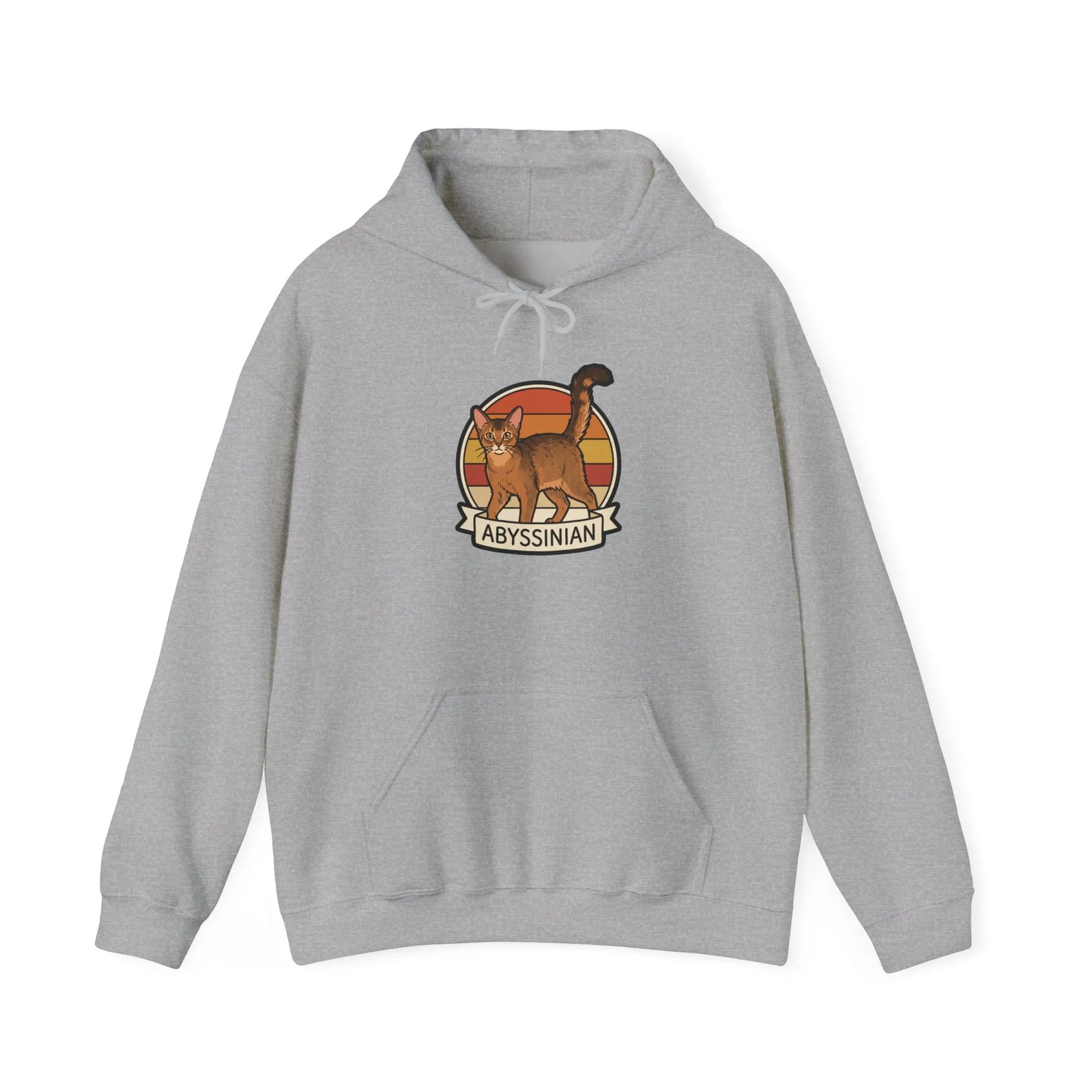 Abyssinian Cat Retro Sunset Hoodie - Heavy Blend Fleece Pullover - Unisex White