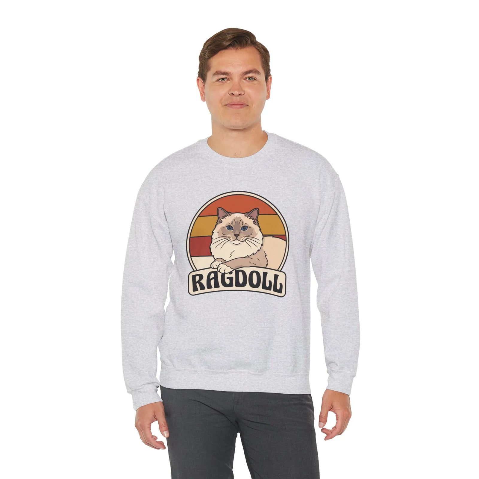 Ragdoll Cat Retro Sunset Sweatshirt - Heavy Blend Fleece Crewneck - Unisex White