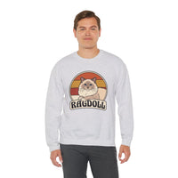 Ragdoll Cat Retro Sunset Sweatshirt - Heavy Blend Fleece Crewneck - Unisex White