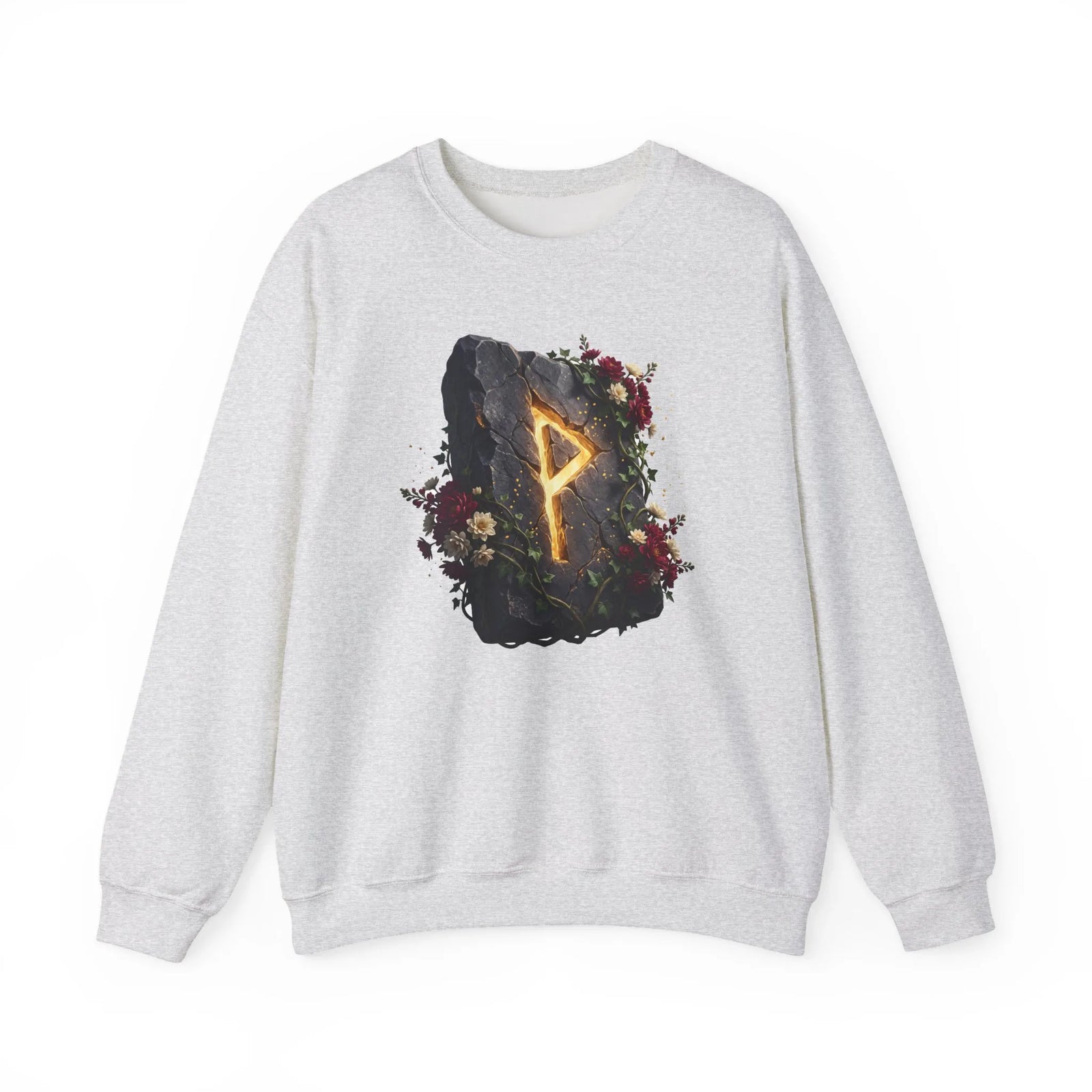 Wunjo Rune Blossom Sweatshirt - Heavy Blend Crewneck Fleece - Unisex Ash