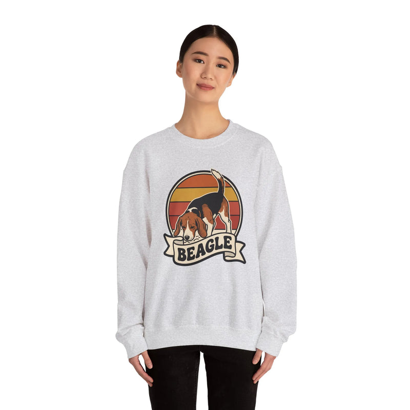 Beagle Retro 70s Sunset Graphic Sweatshirt - Heavy Blend Cotton Polyester Crewneck - Unisex White