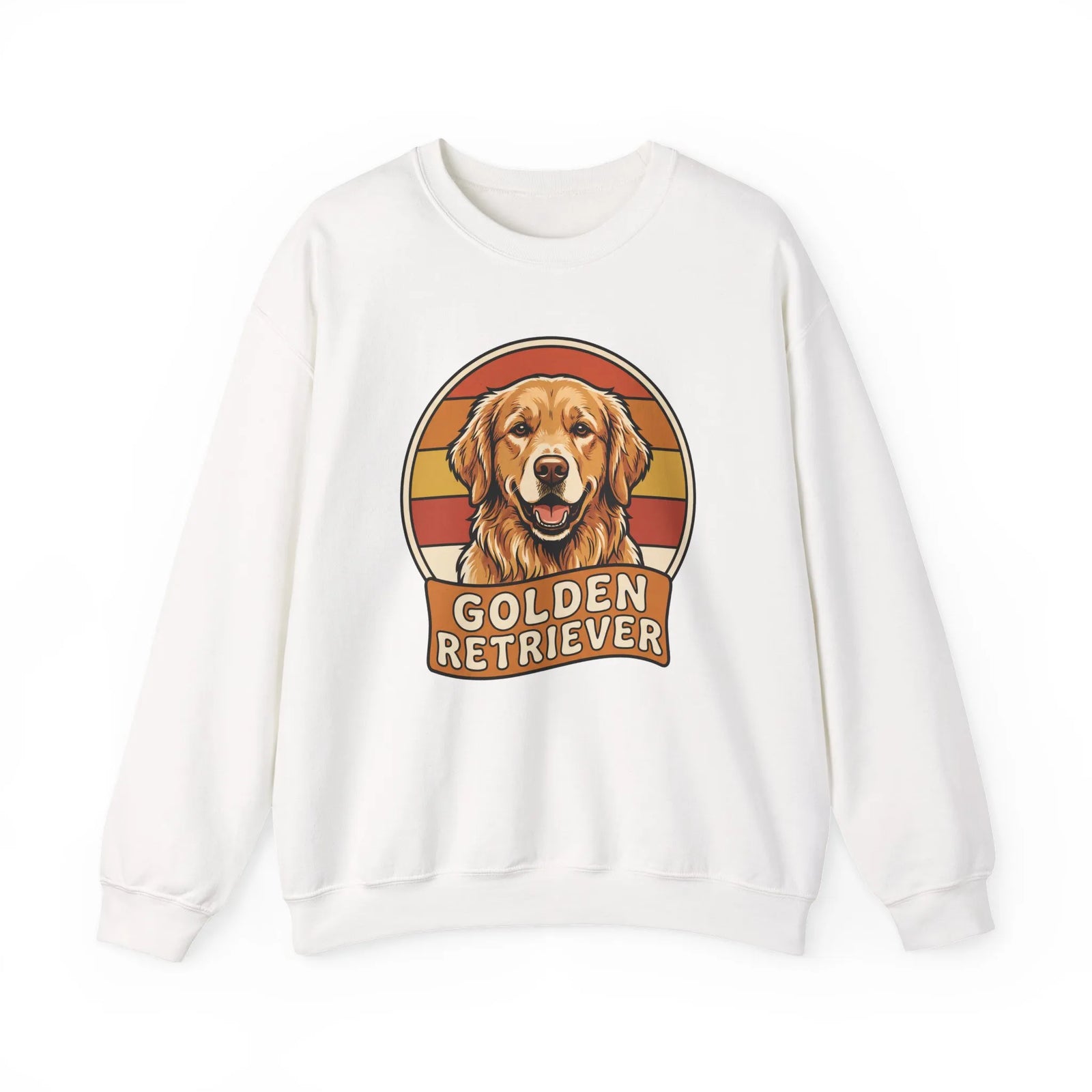 Golden Retriever Retro 70s Sunset Sweatshirt - Heavy Blend Fleece Crewneck - Unisex Ash