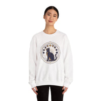 Moon Phases Sacred Geometry Cat Sweatshirt - Heavy Blend Cotton Polyester Crewneck - Unisex White
