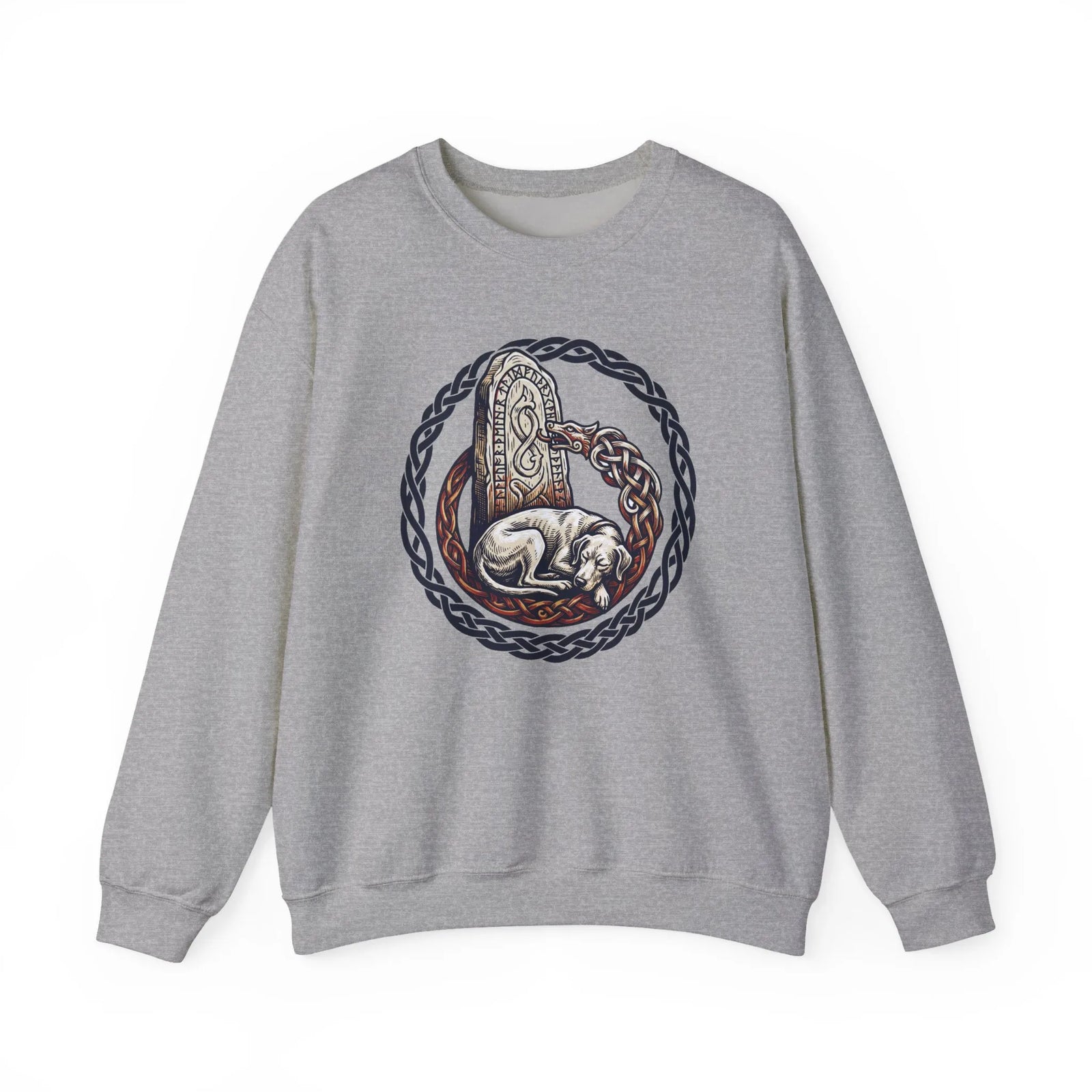 Norse Runestone Hound Odin's Wolves Sweatshirt - Medium-Heavy Cotton Blend Crewneck - Unisex White