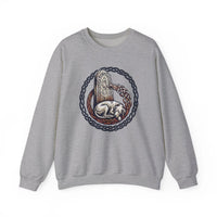 Norse Runestone Hound Odin's Wolves Sweatshirt - Medium-Heavy Cotton Blend Crewneck - Unisex White
