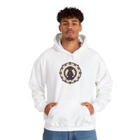 Meditating Dog Sacred Geometry Hoodie - Heavy Blend Cotton Poly Fleece - Unisex White