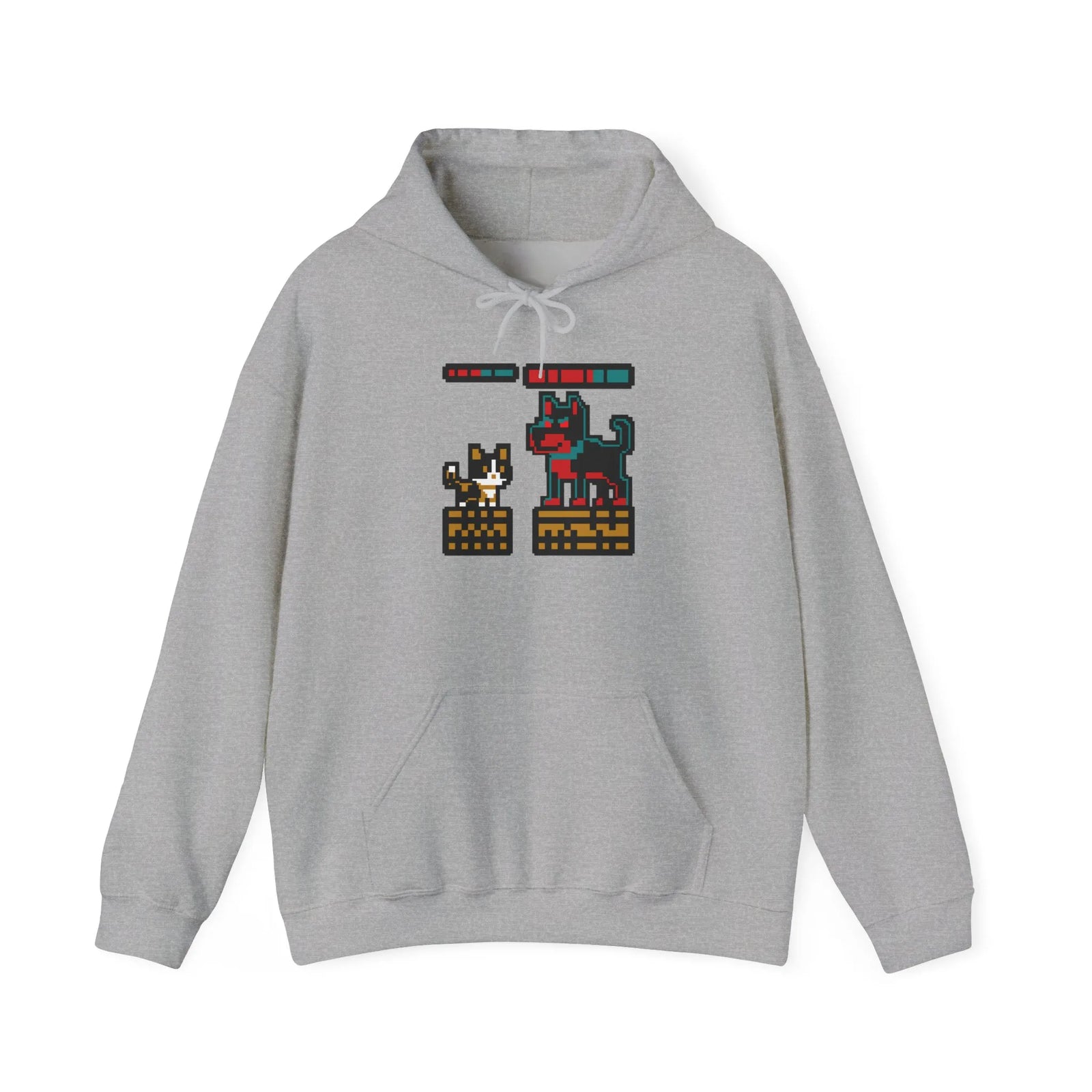 Boss Fight 8-Bit Pixel Gaming Cats Hoodie - Heavy Blend Fleece Pullover - Unisex White