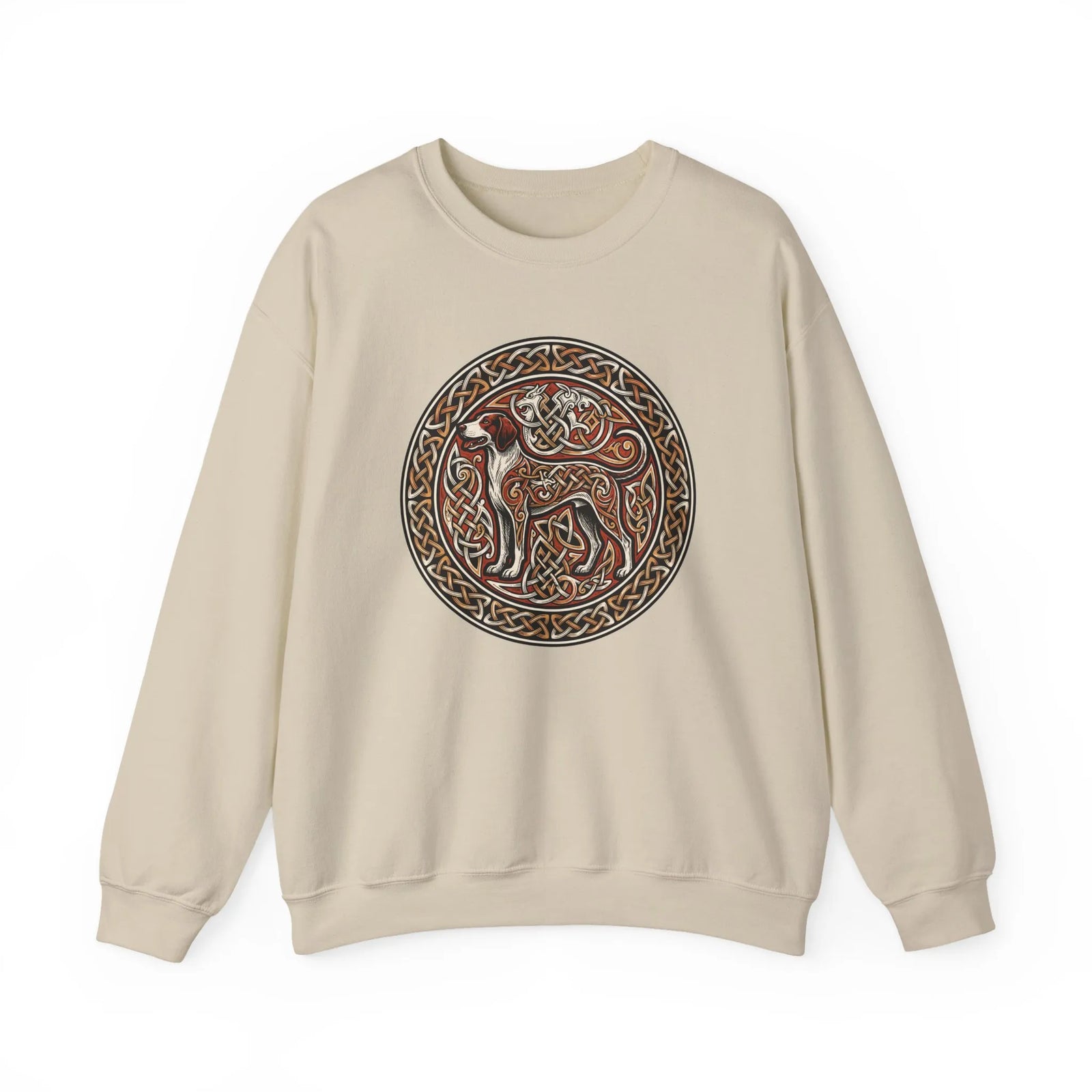 Norse Knotwork Hound Odin's Wolves Sweatshirt - Soft Durable Cotton Blend Crewneck - Unisex White