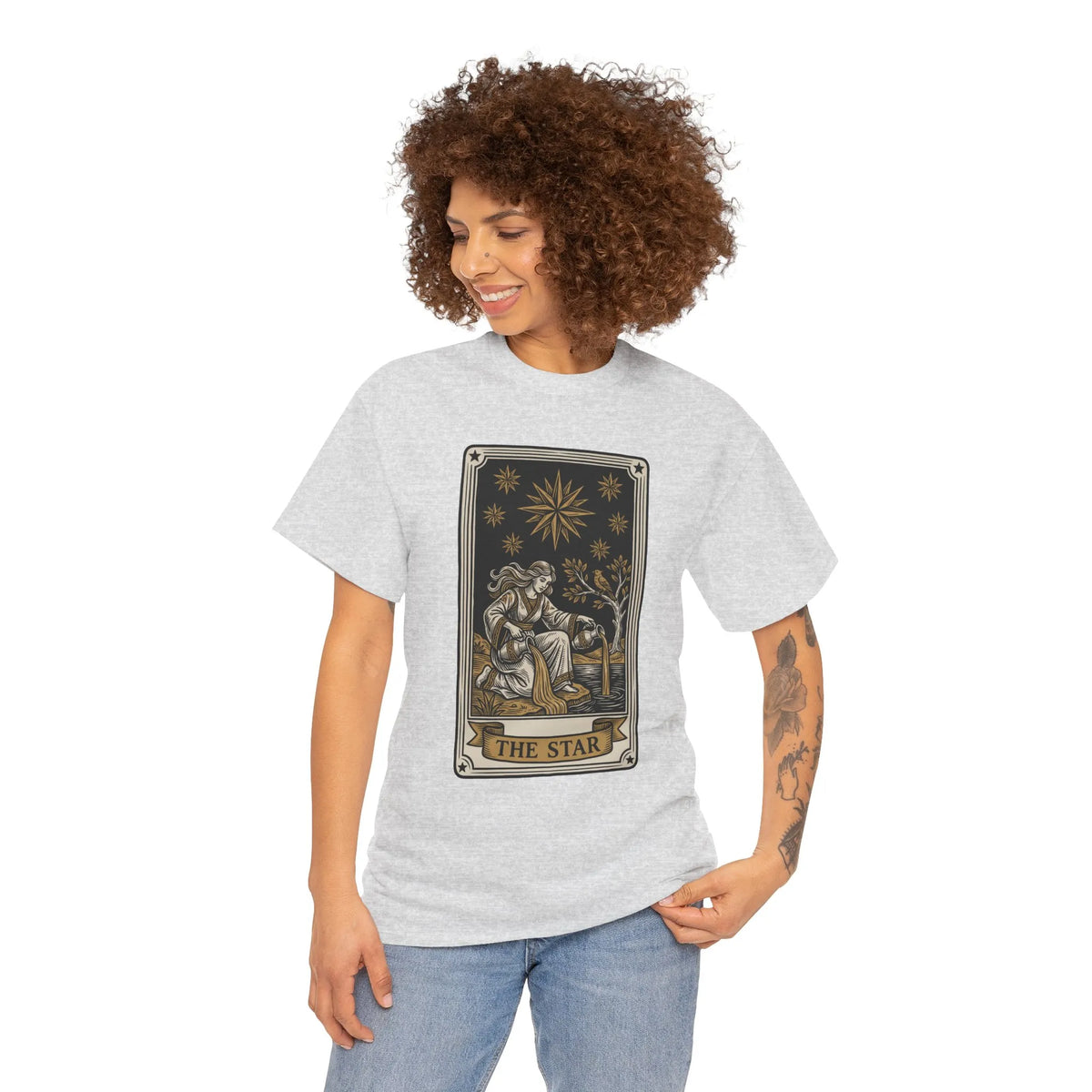 Tarot The Star Card Graphic T-Shirt - Heavy Cotton Classic Fit Tee - Unisex Off White
