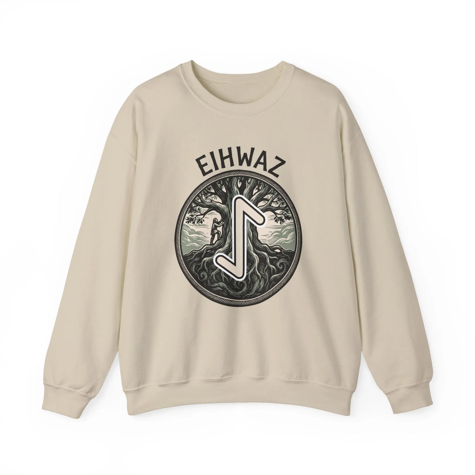 Eihwaz Yew Tree Rune Sweatshirt - Medium-Heavy Fleece Crewneck - Unisex White