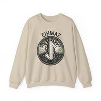 Eihwaz Yew Tree Rune Sweatshirt - Medium-Heavy Fleece Crewneck - Unisex White