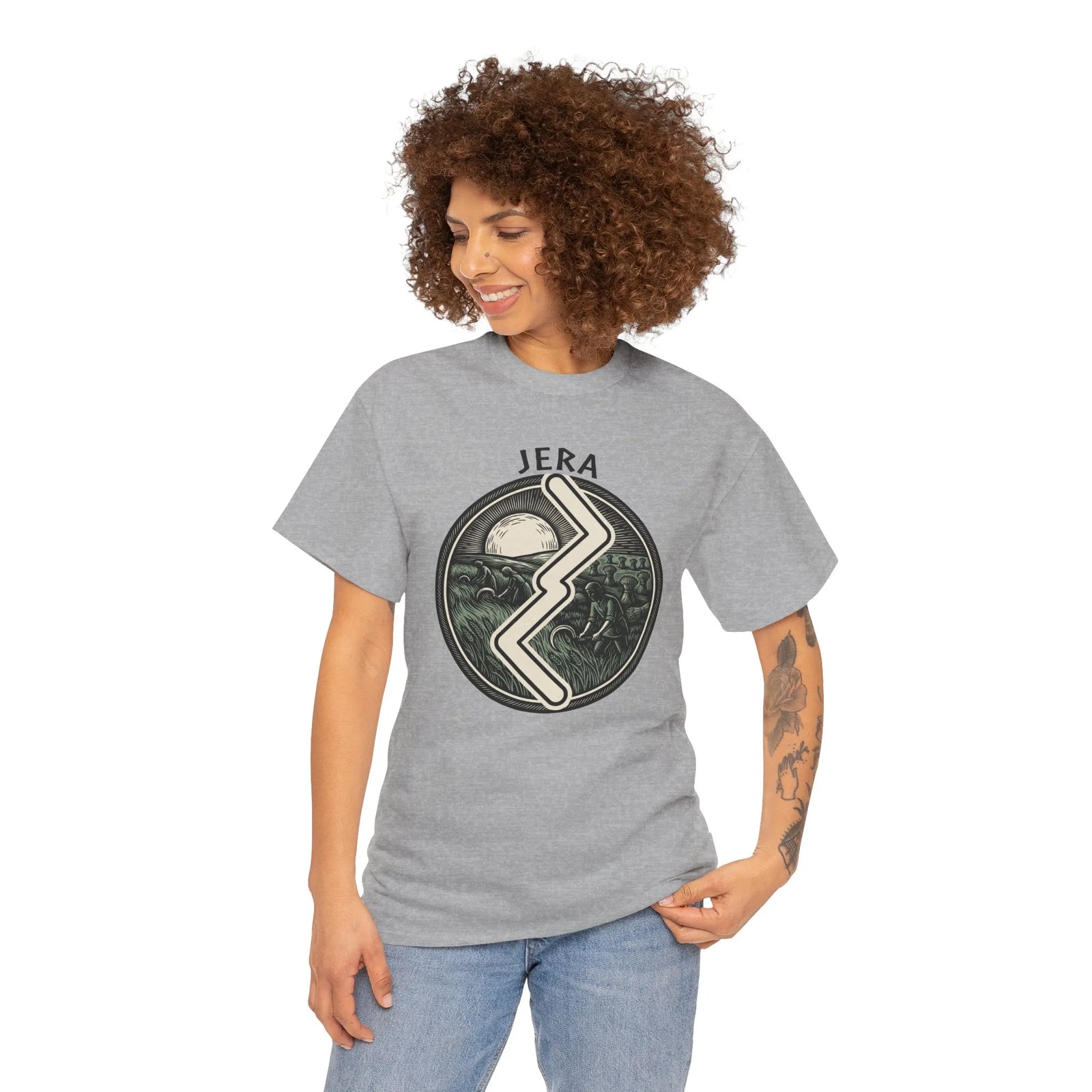 Jera Rune Harvest Reaping T-Shirt - Medium Weight Cotton Classic Fit Tee - Unisex White