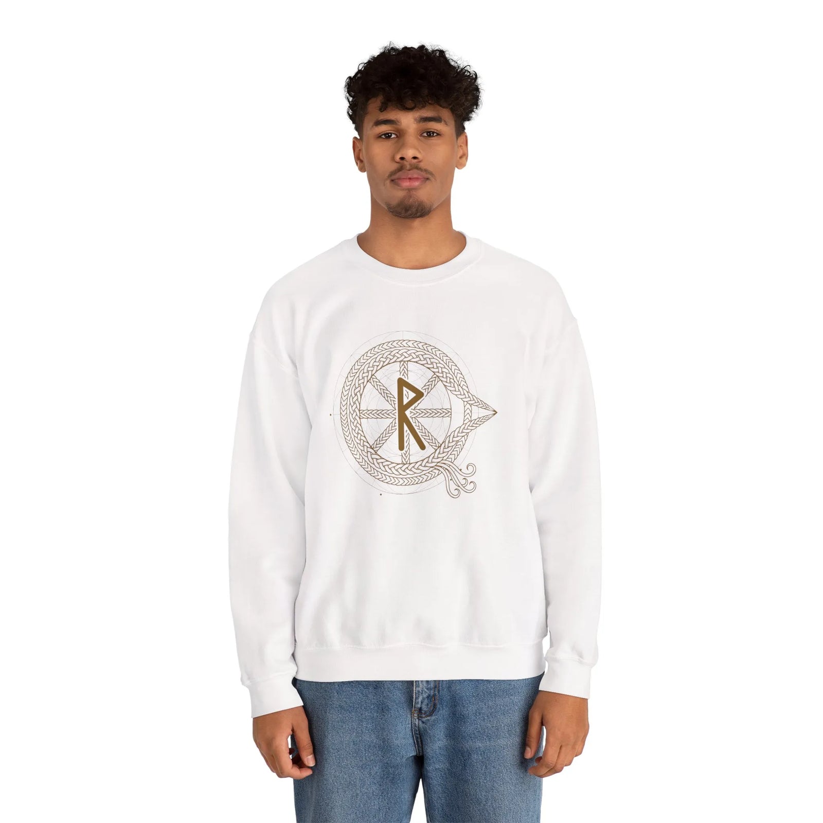 Raido Rune Journey Sweatshirt - Heavy Blend Fleece Crewneck - Unisex White