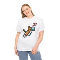 8-Bit Pixel Gaming Cats Graphic T-Shirt - Heavy Cotton Classic Fit Tee - Unisex White
