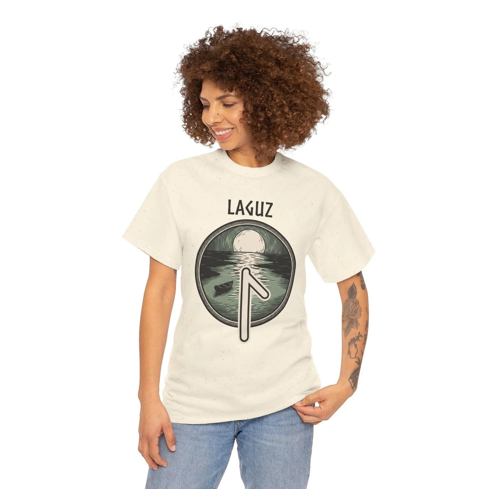 Laguz Rune Water Moon T-Shirt - Heavy Cotton Classic Fit - Unisex White