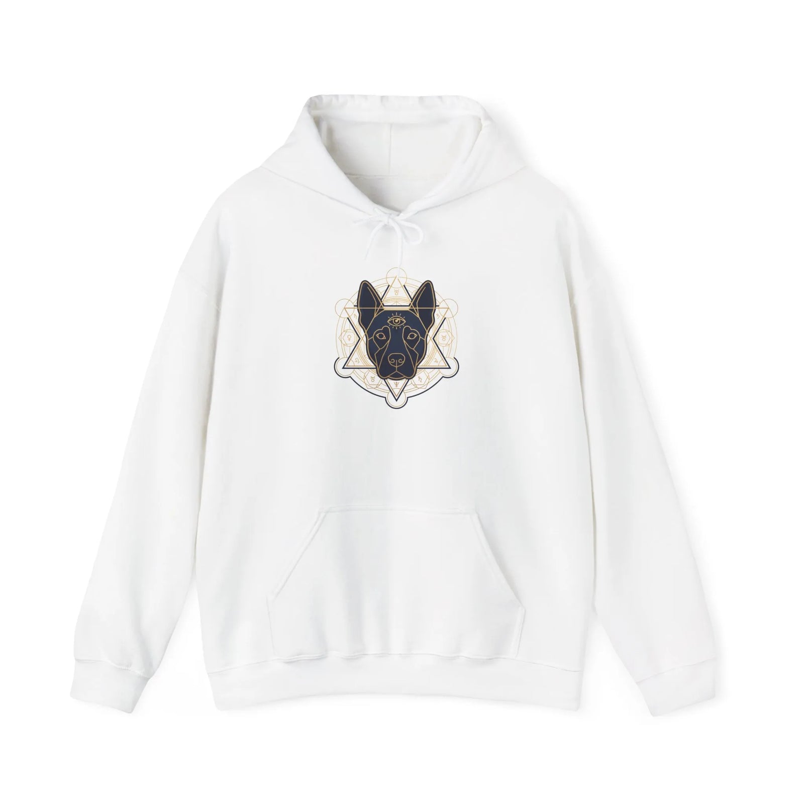 Third Eye Sacred Geometry Spirit Dogs Hoodie - Heavy Blend Fleece Pullover - Unisex White