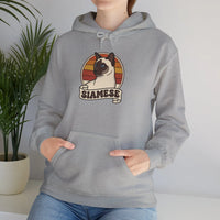 Siamese Cat Retro 70s Sunset Graphic Hoodie - Cozy Cotton Poly Blend Pullover - Unisex White