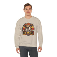Retro 70s Sunset Bulldog Sweatshirt - Heavy Blend Cotton-Poly Crewneck - Unisex White