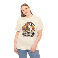 Siberian Husky Retro Sunset T-Shirt - Heavy Cotton Classic Fit Tee - Unisex White