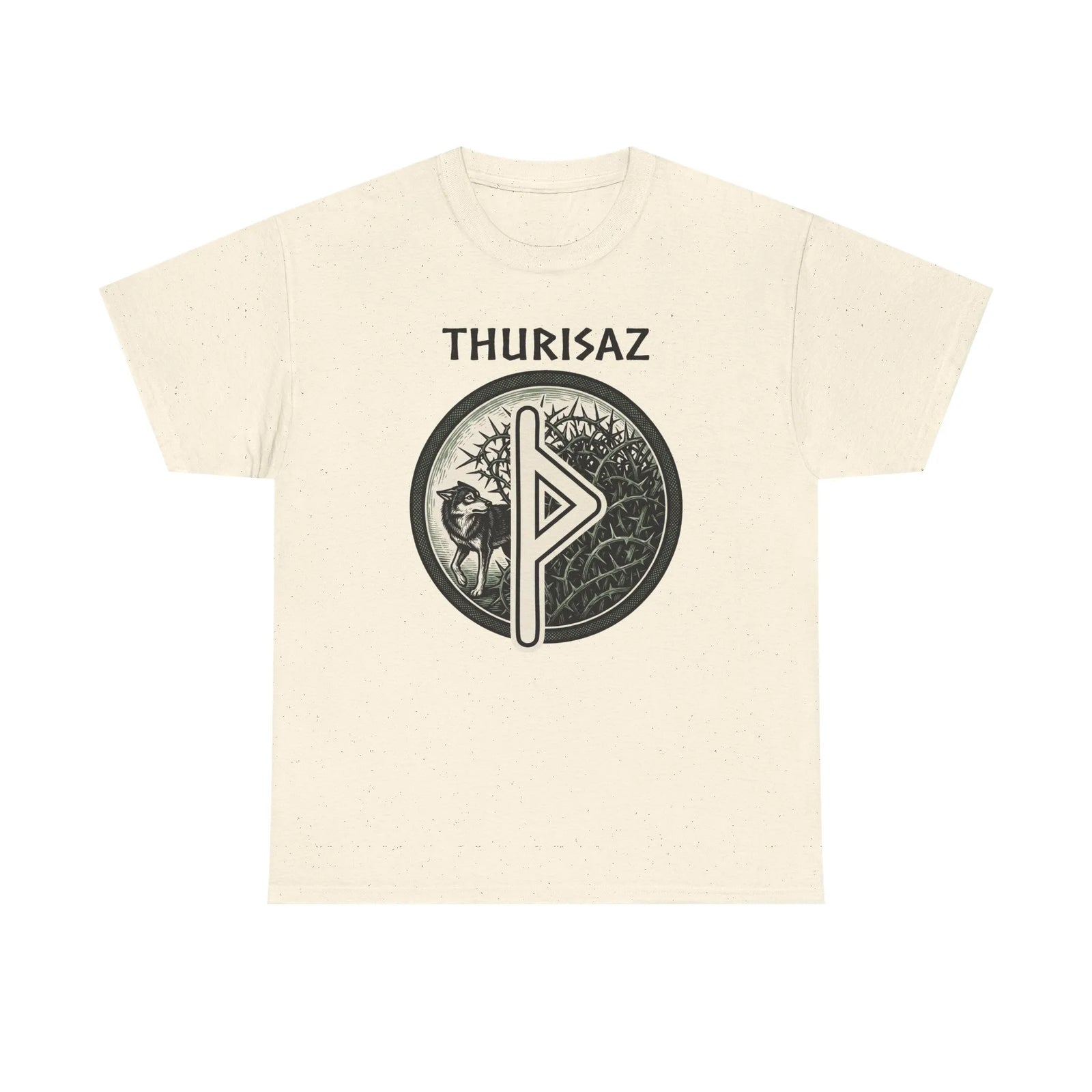 Thurisaz Rune Wolf Thorn T-Shirt - Medium Weight 100% Cotton Tee - Unisex White