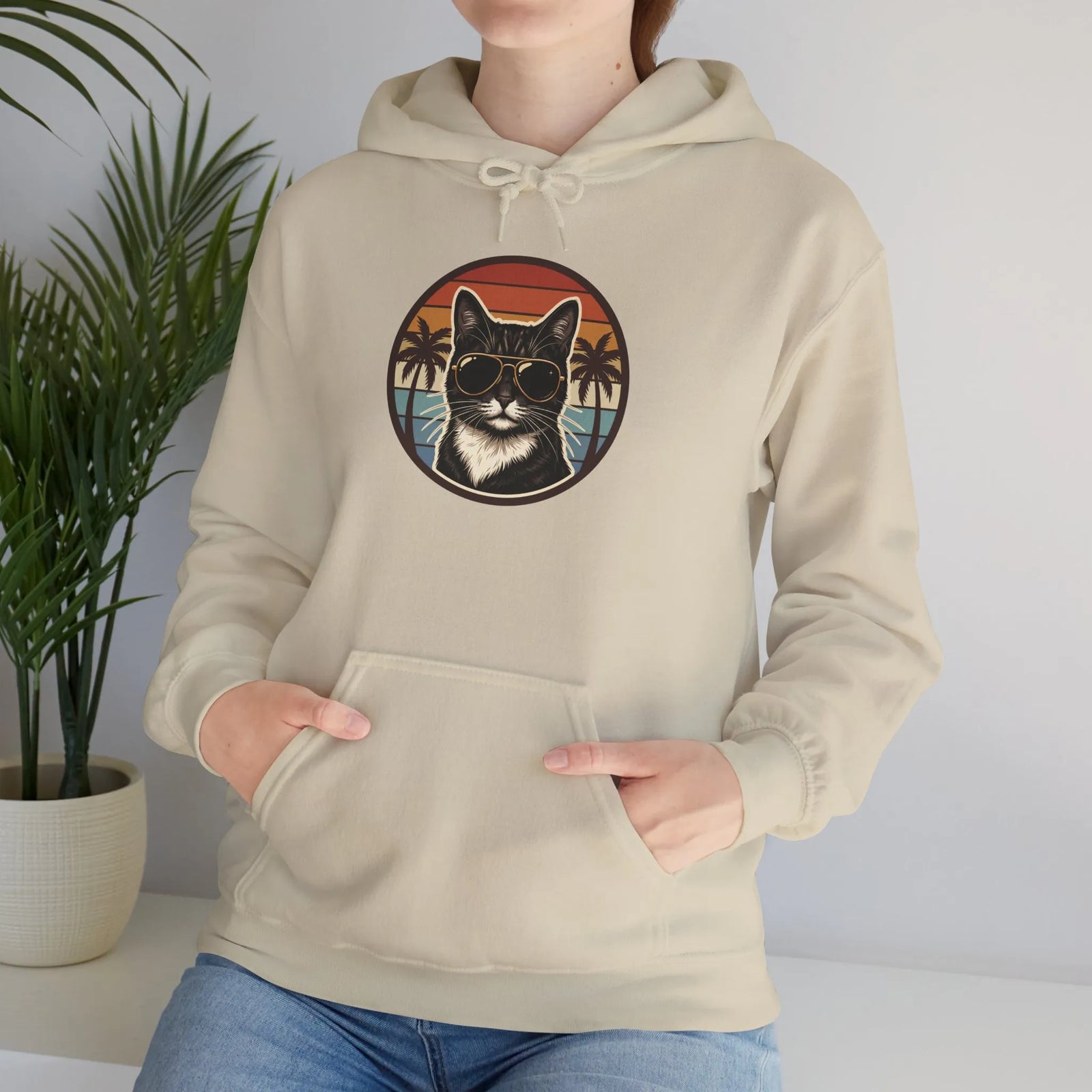 Cool Cat Aviators Sunset Hoodie - Classic Fit Fleece Pullover - Unisex White