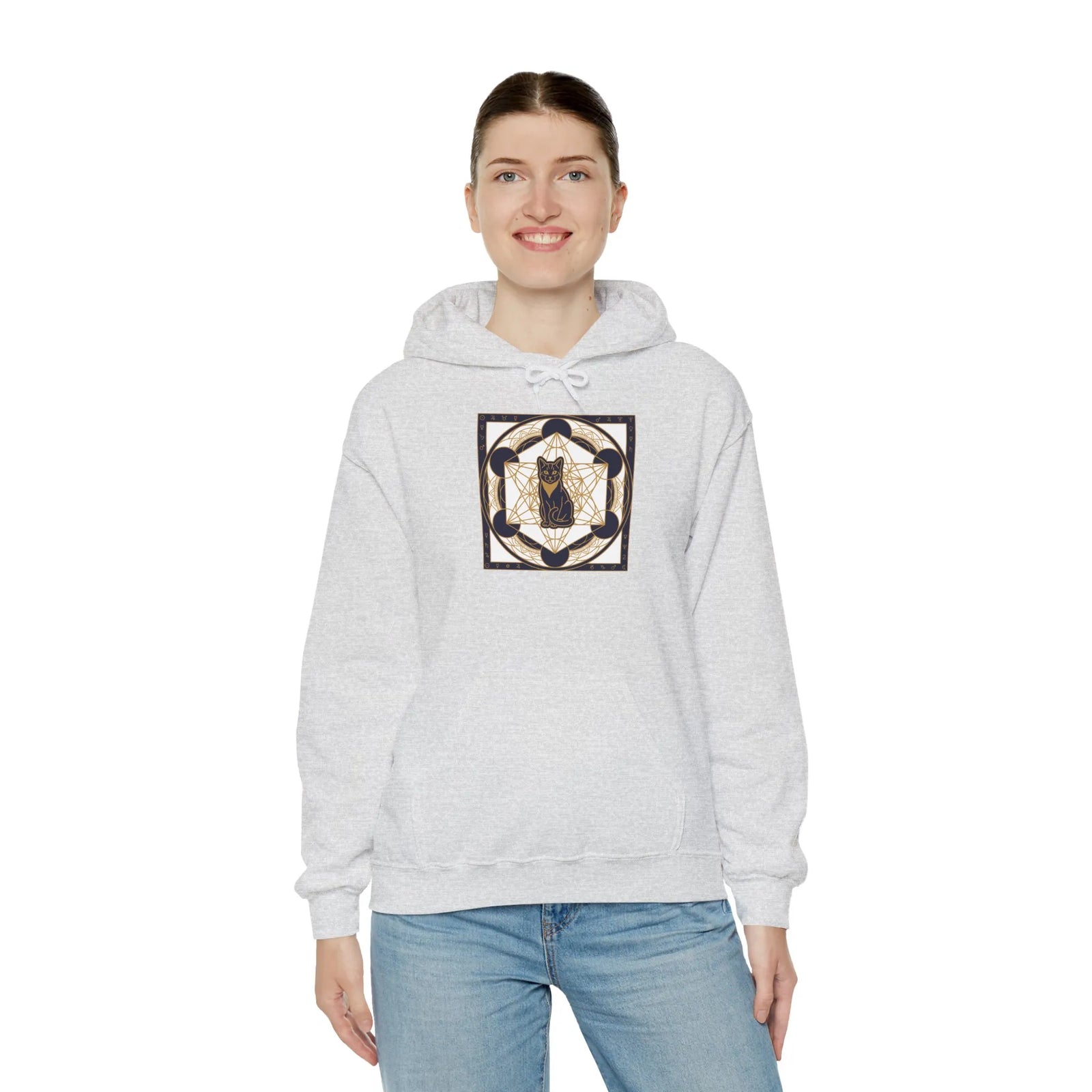 Metatron's Cat Sacred Geometry Hoodie - Heavy Blend Hooded Fleece - Unisex White