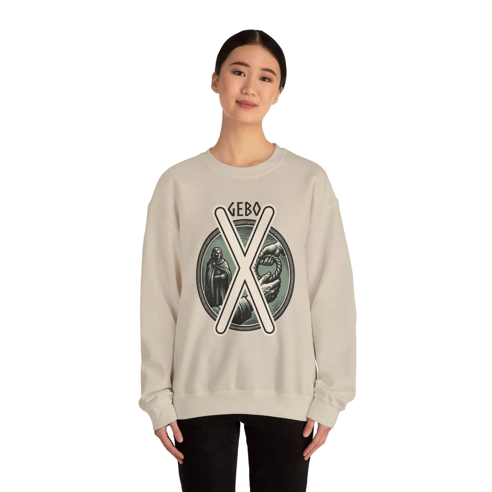 Gebo Rune Gift Cycle Graphic Sweatshirt - Heavyweight Cotton Blend Crewneck - Unisex White