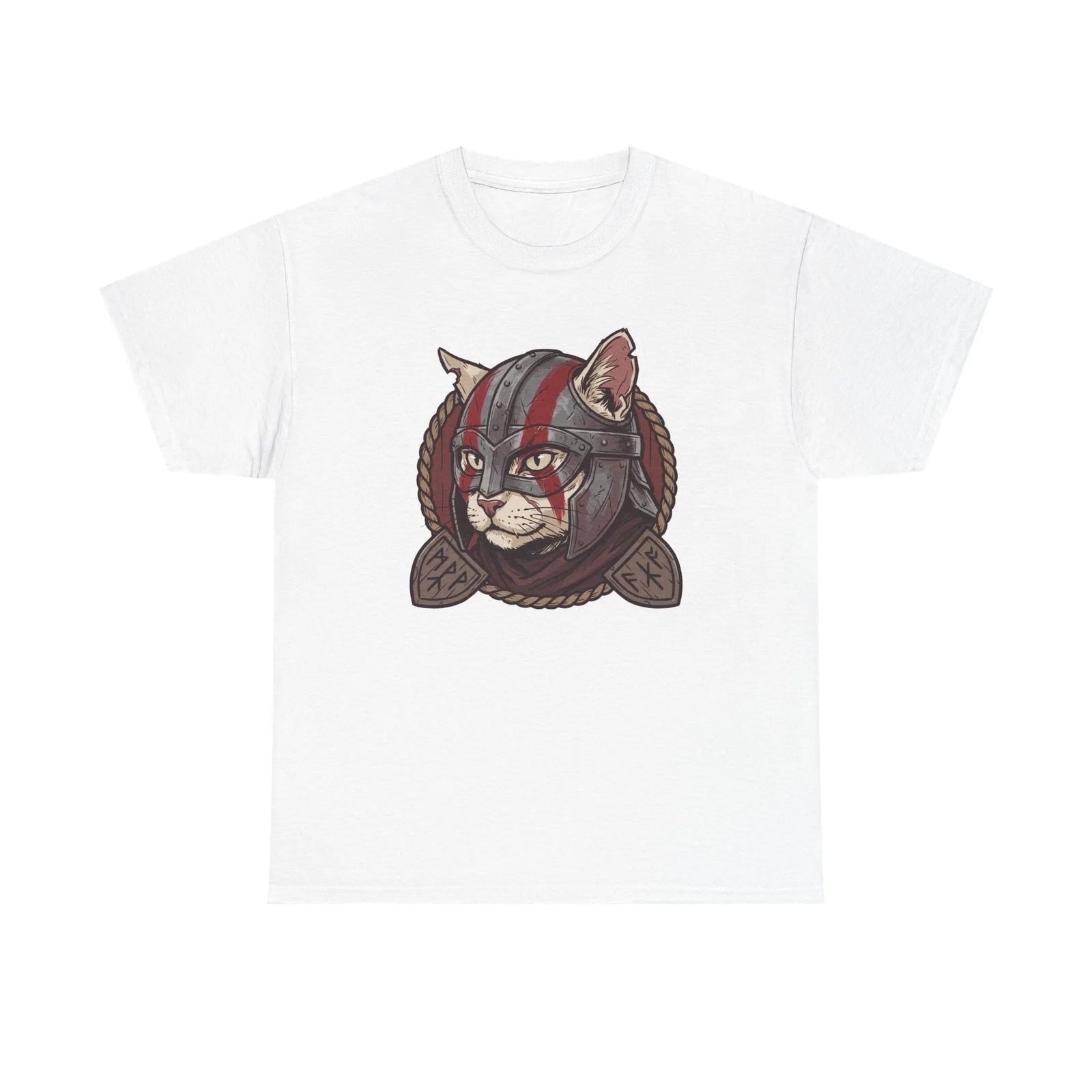 Viking Berserker Cat Graphic T-Shirt - Heavyweight Cotton Classic Fit Tee - Unisex White