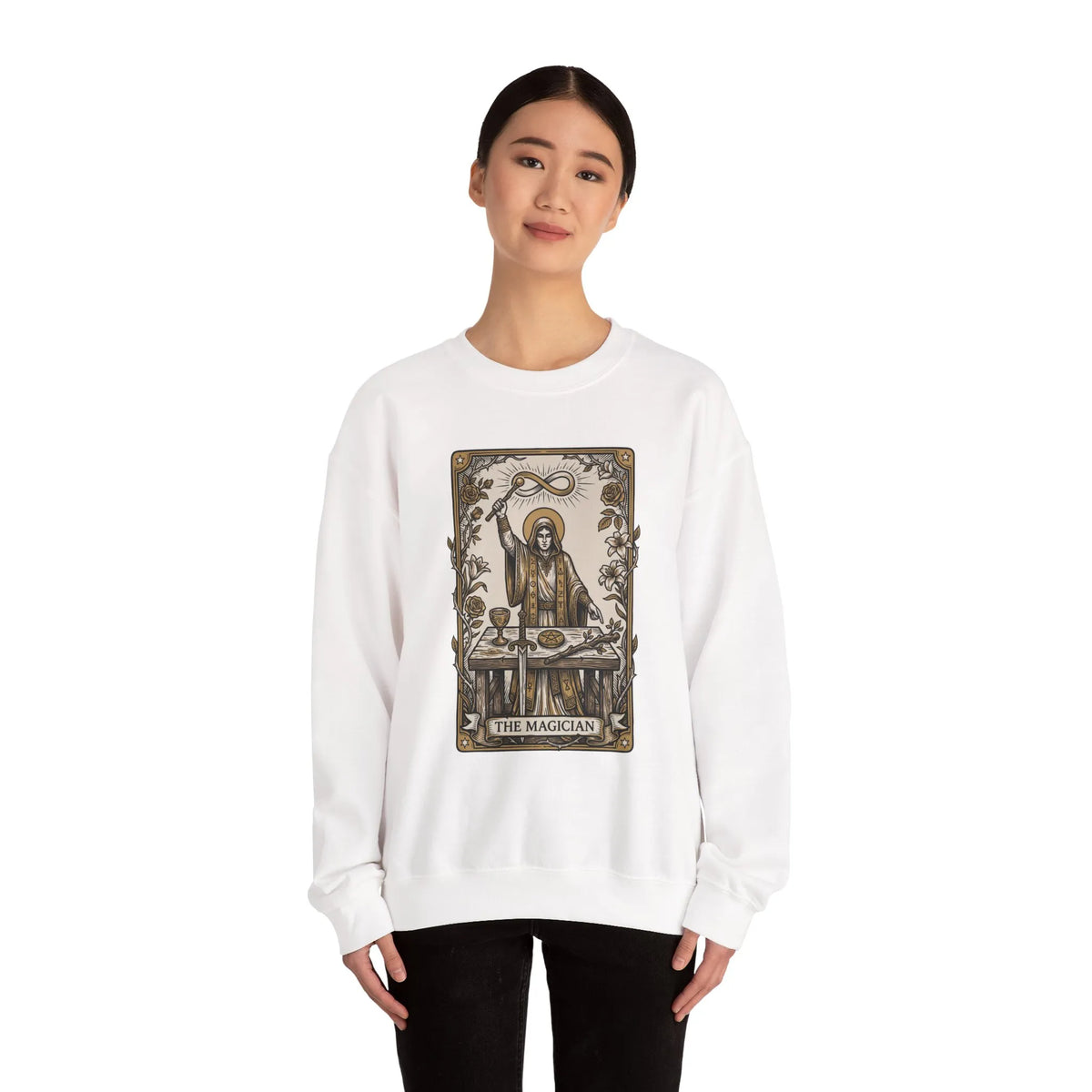 The Magician Tarot Card Sweatshirt - Heavy Blend Fleece Crewneck Pullover - Unisex Warm White