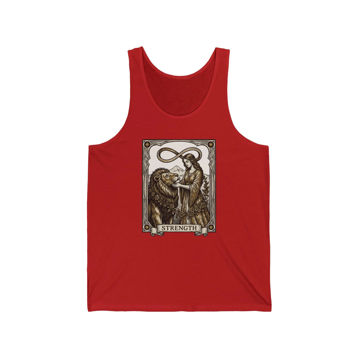 Strength Tarot Card Graphic Tank Top - Soft Ring-Spun Jersey Knit - Unisex White