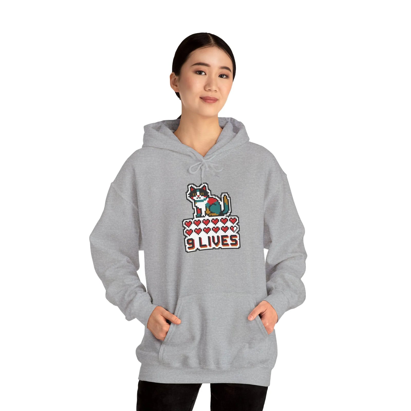 8-Bit Pixel Gaming Cats Hoodie - Heavy Blend Cotton Blend Fleece Pullover - Unisex White