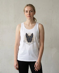 Third Eye Sacred Geometry Spirit Dog Tank Top - Soft Combed Cotton Retail Fit - Unisex White