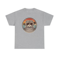 Scottish Fold Cat 70s Aviator T-Shirt - Heavy Cotton Classic Fit Crewneck - Unisex White