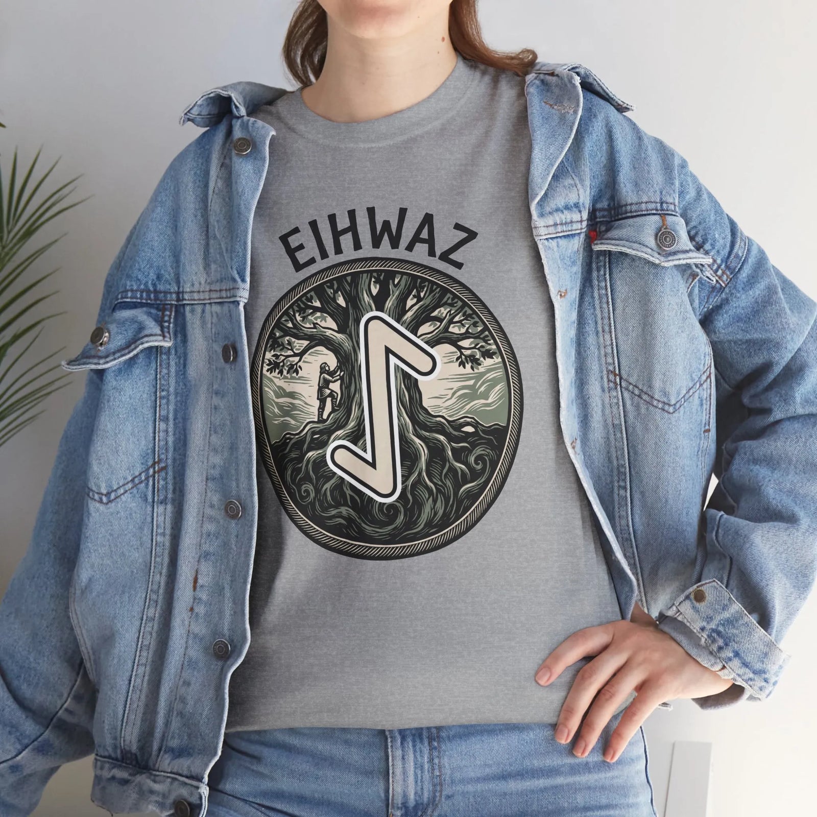 Eihwaz Yew World Tree Rune T-Shirt - Heavyweight 100% Cotton Classic Fit - Unisex White