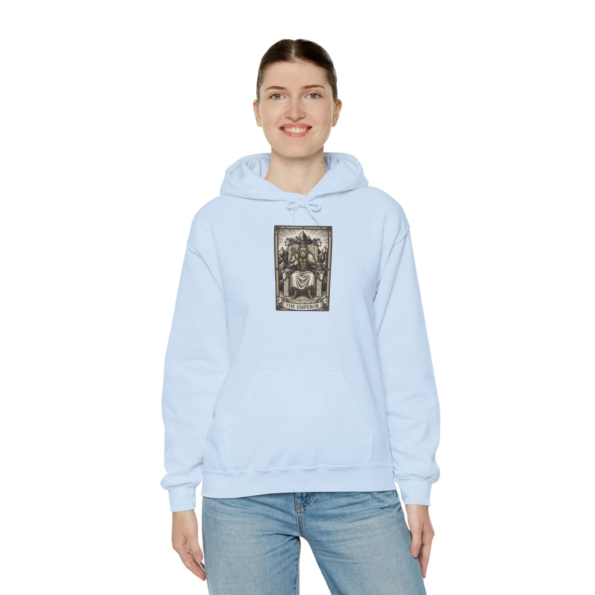 The Emperor Tarot Card Hoodie - Heavyweight Cotton Blend Pullover - Unisex White