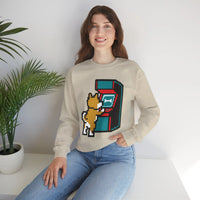 8-Bit Pixel Gaming Dog Sweatshirt - Classic Fit Fleece Crewneck - Unisex White