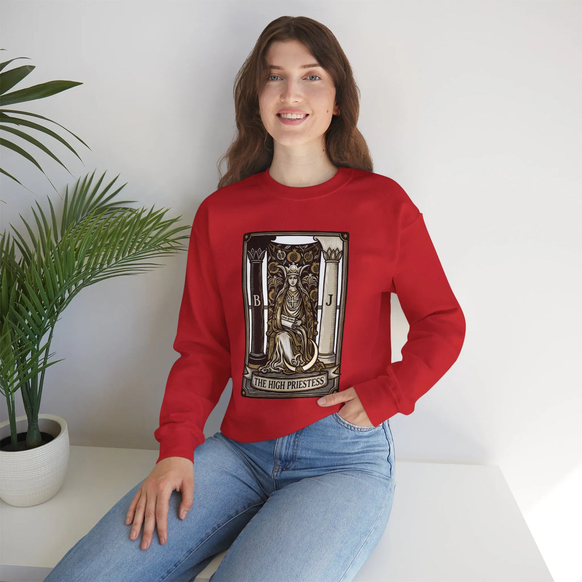 The High Priestess Tarot Card Sweatshirt - Heavy Blend Fleece Crewneck - Unisex White