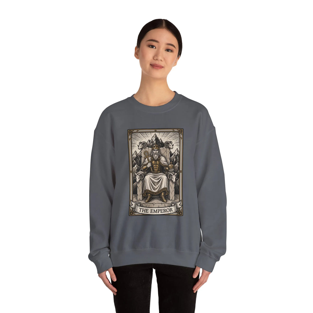 The Emperor Tarot Card Sweatshirt - Soft Durable Fleece Crewneck - Unisex White