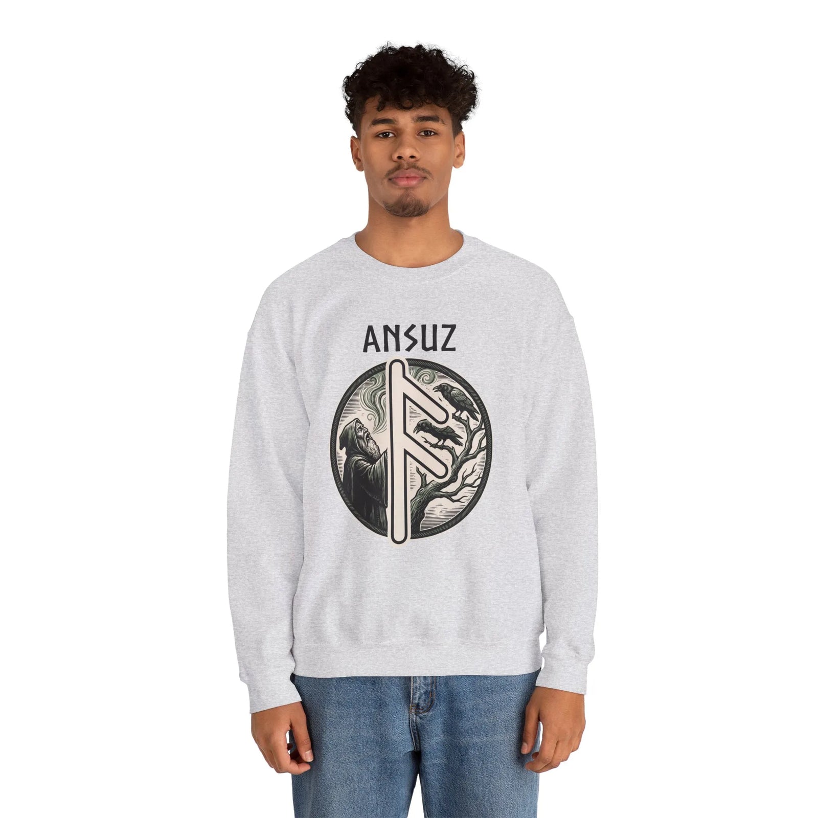 Ansuz Rune Divine Speech Sweatshirt - Heavy Blend Fleece Crewneck - Unisex Off White