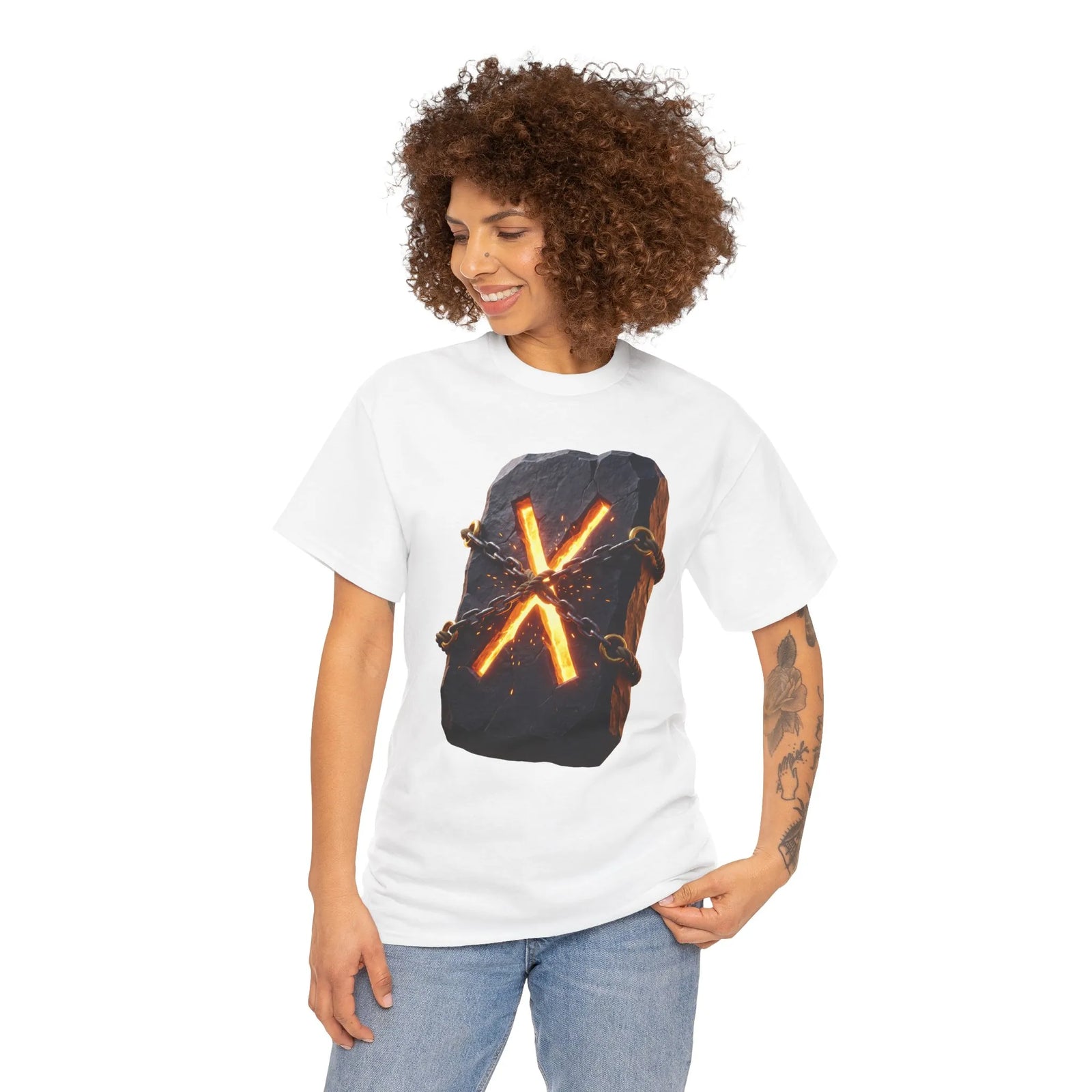 Gebo Rune Gift Exchange T-Shirt - Heavy Cotton Classic Fit Tee - Unisex White