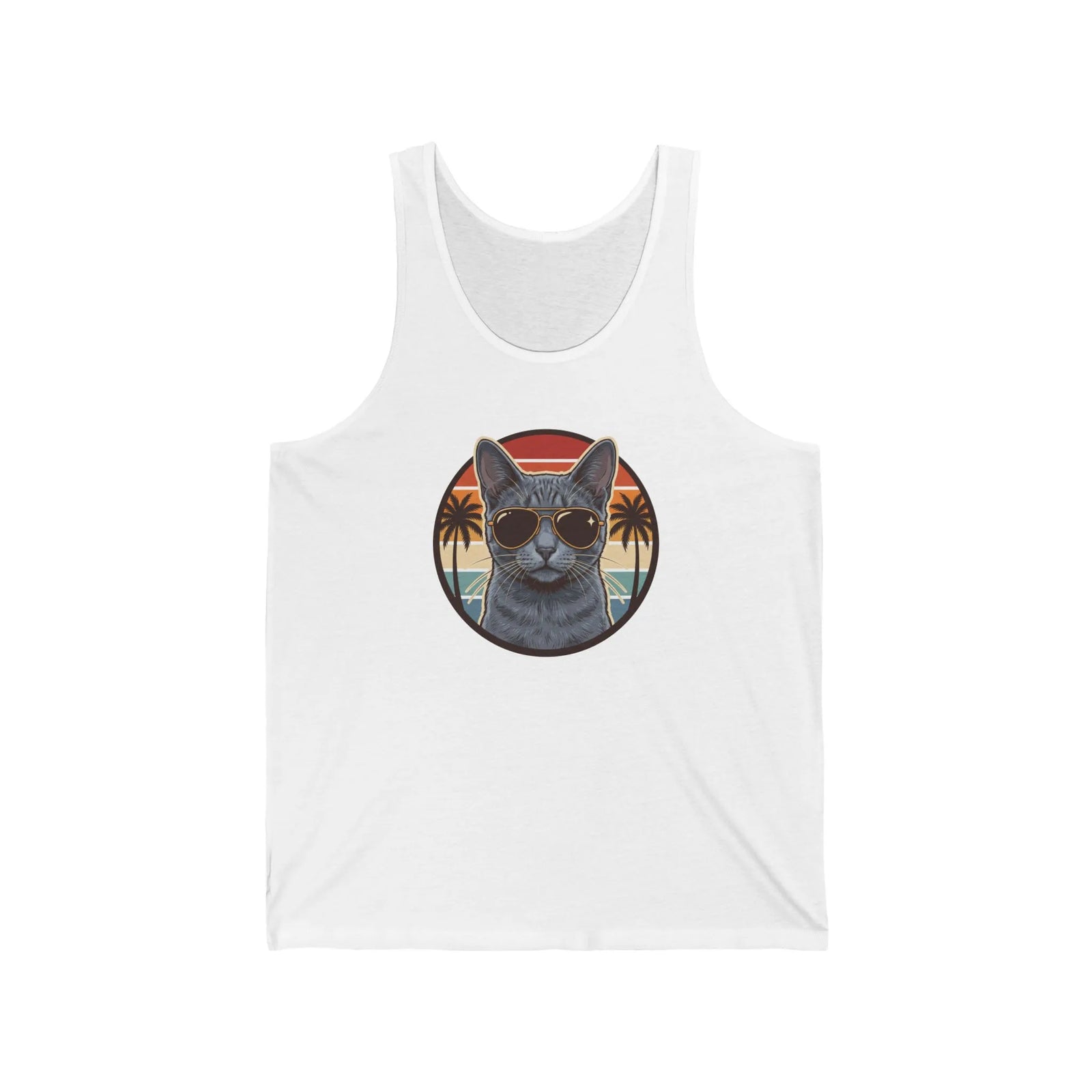 Russian Blue Cool Cat Aviators Tank Top - Lightweight Jersey Retail Fit - Unisex White