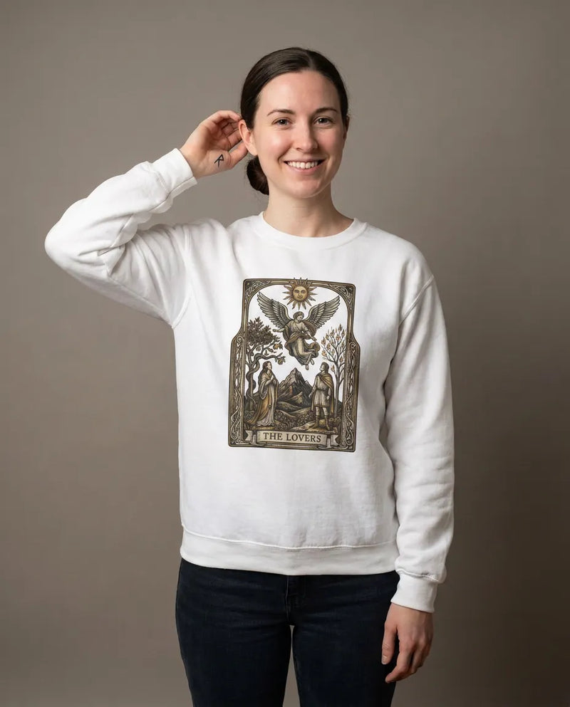 The Lovers Tarot Card Sweatshirt - Heavy Blend Fleece Crewneck - Unisex White