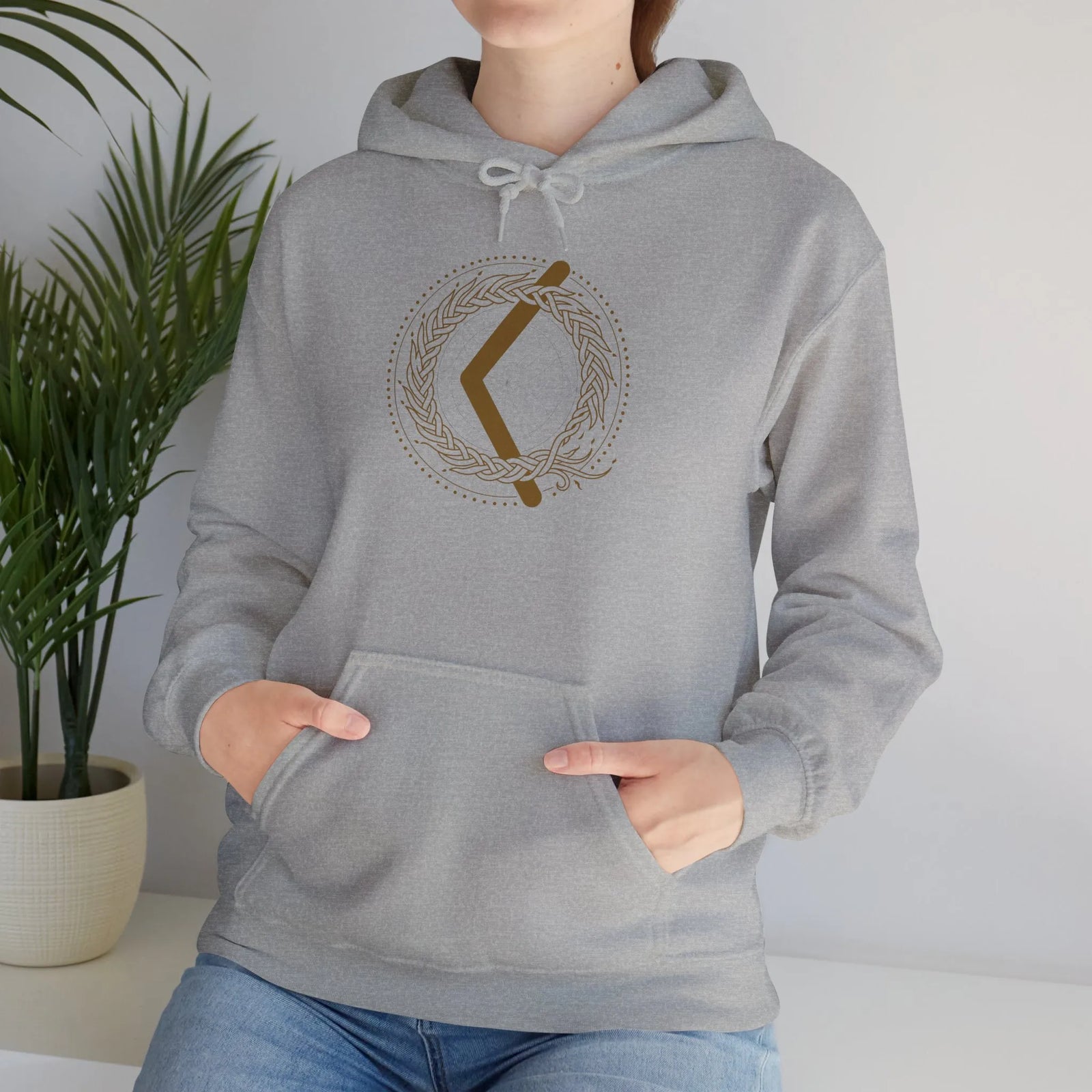 Kenaz Creative Fire Rune Hoodie - Heavy Blend Fleece Pullover Hoodie - Unisex White