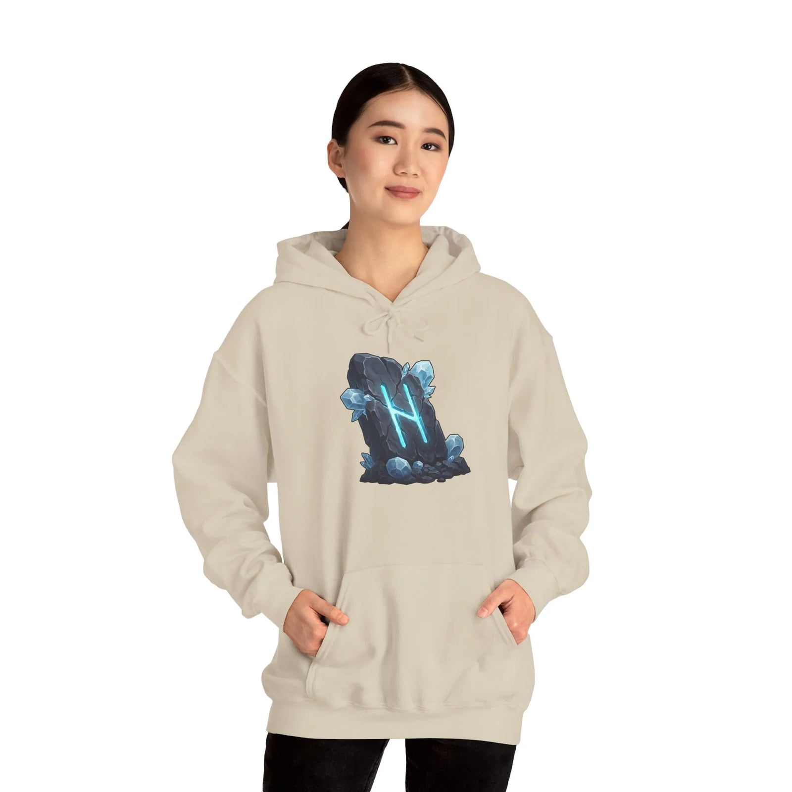 Hagalaz Rune Stone Graphic Hoodie - Heavy Blend Fleece Pullover - Unisex White